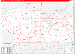 Carbondale-Marion Metro Area Wall Map Red Line Style 2026